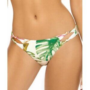 PilyQ Womens Tulum Bikini Bottom Tropical Print Green Floral Knot Size Large